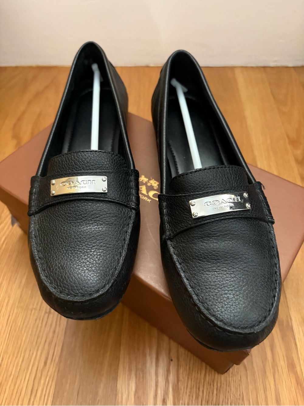 Coach Frederica Black Leather Moccasin Loafers with Silver Accent, NWT - Picture 4 of 11